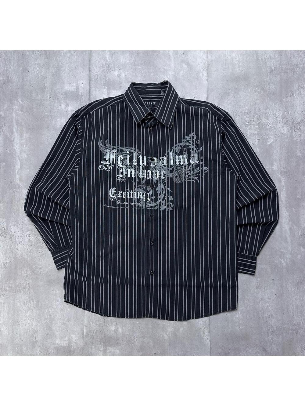 Y2K Black Pronti Grunge Gothic Pinstripe Long Sleeve Button Up Shirt